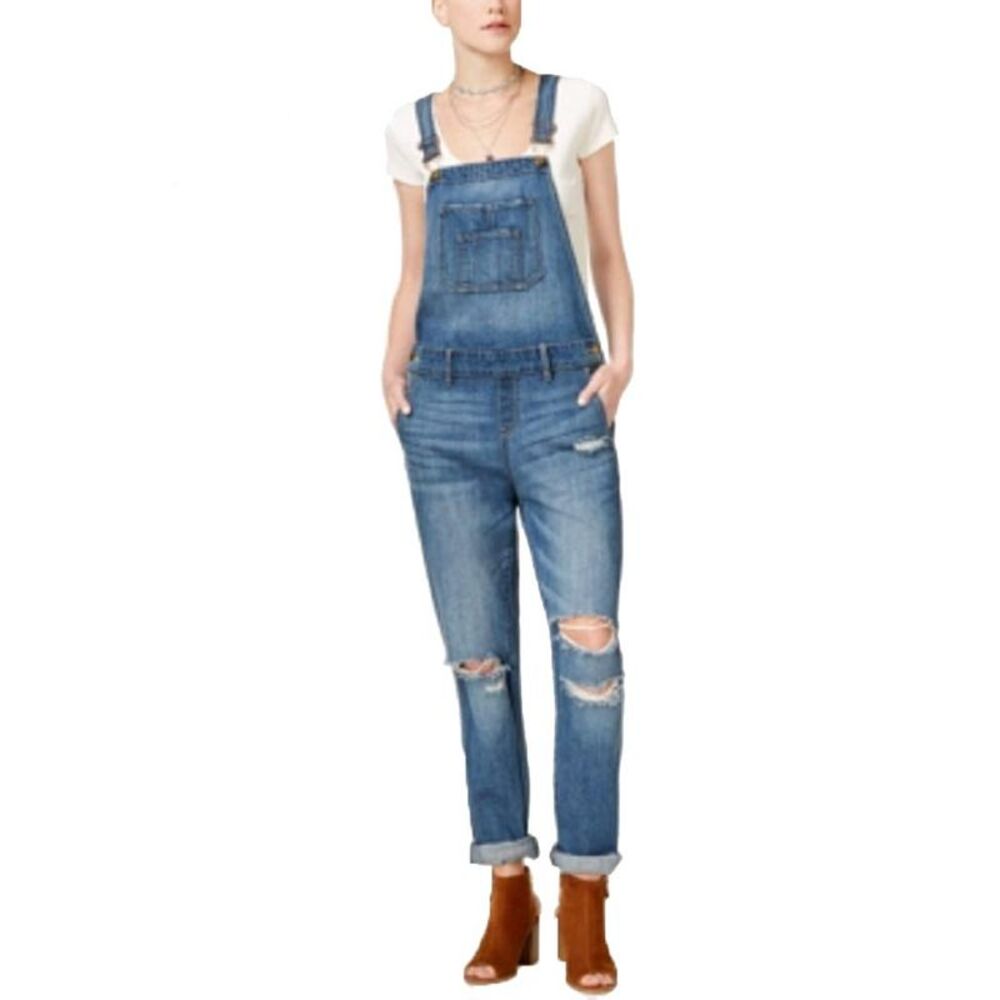 American Rag Juniors Ripped Cuffed Overalls - Picture 3 of 4